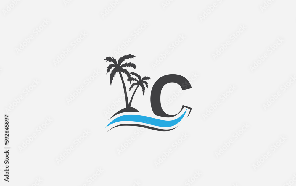 Beach tree and nature water wave logo design vector with the letter and alphabet, Water color logo vector Beach tree and nature water wave logo design vector with the letter and alphabet, Water color logo vector