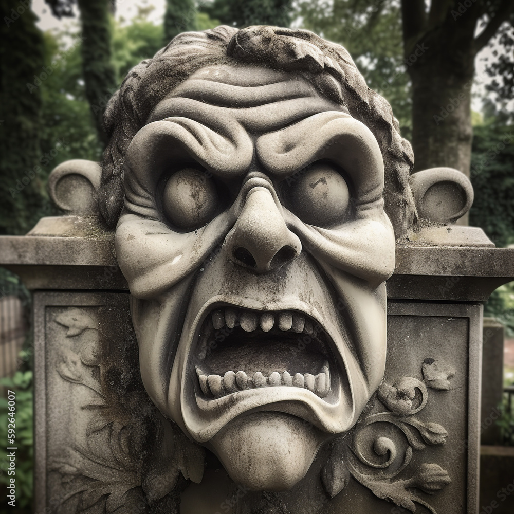 ugly, fear, statue, sculpture, stone, art, lion, ancient, face, head