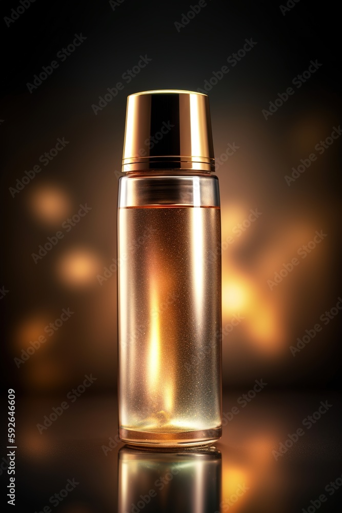 Beautiful bottle perfume in golden colors, generative ai Beautiful bottle perfume in golden colors, generative ai