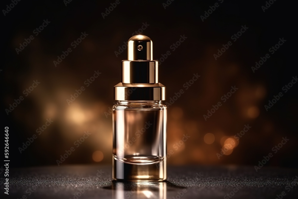 Beautiful bottle perfume in golden colors, generative ai Beautiful bottle perfume in golden colors, generative ai