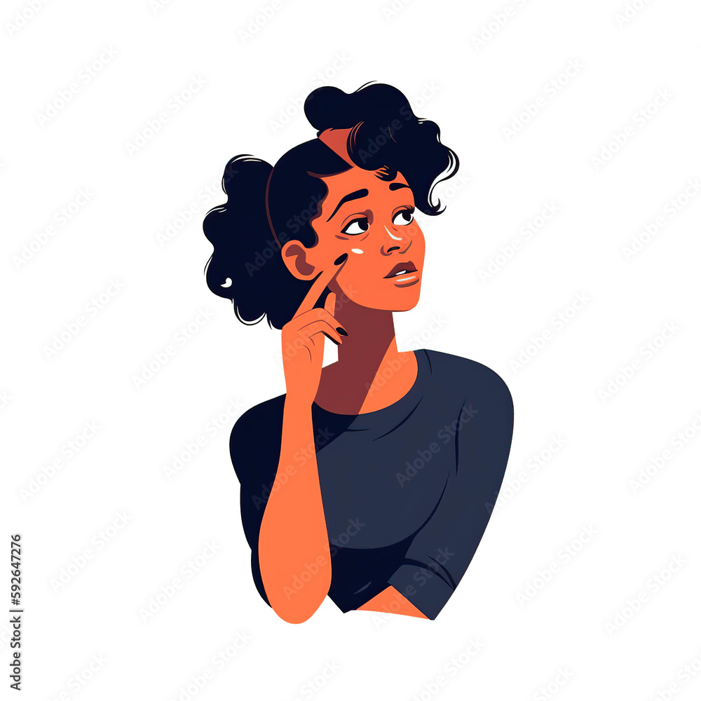 Fototapeta premium black woman thinking gesture cartoon flat 