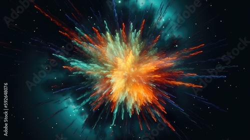 Cosmic explosion with vibrant colors and dynamic design created with generative AI technology