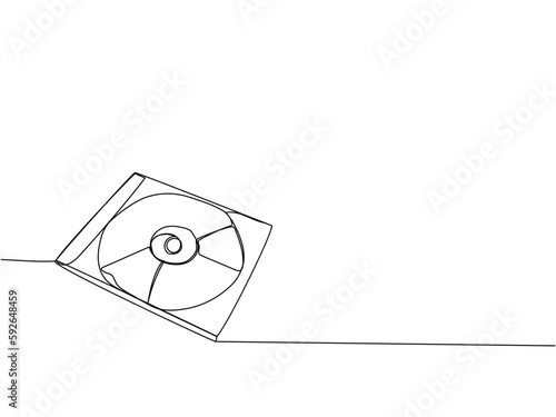 CD disk, Compact disc one line art. Continuous line drawing of storage, multimedia, shiny, disk, vintage, dvd, pc, memory, disc, compact, record, software, audio, computer, template, digital, 90s