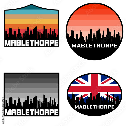 Mablethorpe Skyline Silhouette Uk Flag Travel Souvenir Sticker Sunset Background Vector Illustration SVG EPS AI photo