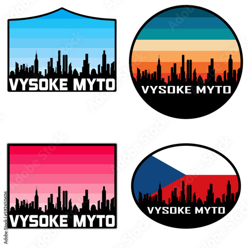 Vysoke Myto Skyline Silhouette Czech Flag Travel Souvenir Sticker Sunset Background Vector Illustration SVG EPS AI photo