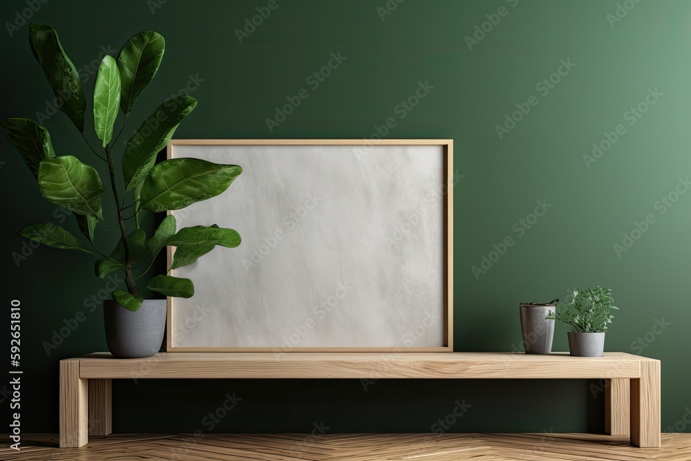 Modern home interior with design wooden commode, mock up poster map, feather in vase, accessories in stylish home decor Template. Generative Ai Modern home interior with design wooden commode, mock up poster map, feather in vase, accessories in stylish home decor Template. Generative Ai