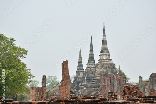 pagoda of Wat Phra Si Sanphet or temple of the holy  splendid Omniscient in sky background