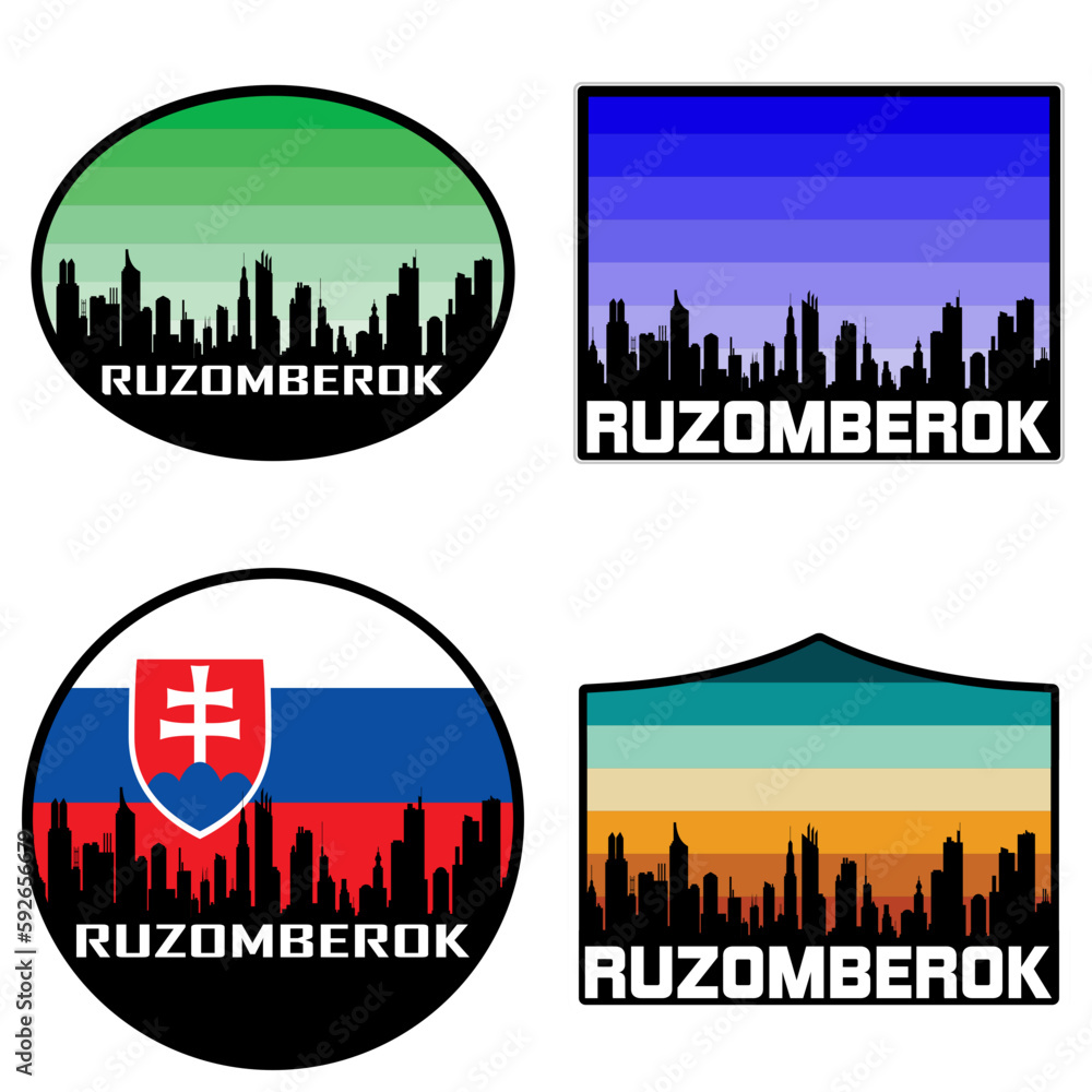 Ruzomberok Skyline Silhouette Slovakia Flag Travel Souvenir Sticker Sunset Background Vector Illustration SVG EPS AI