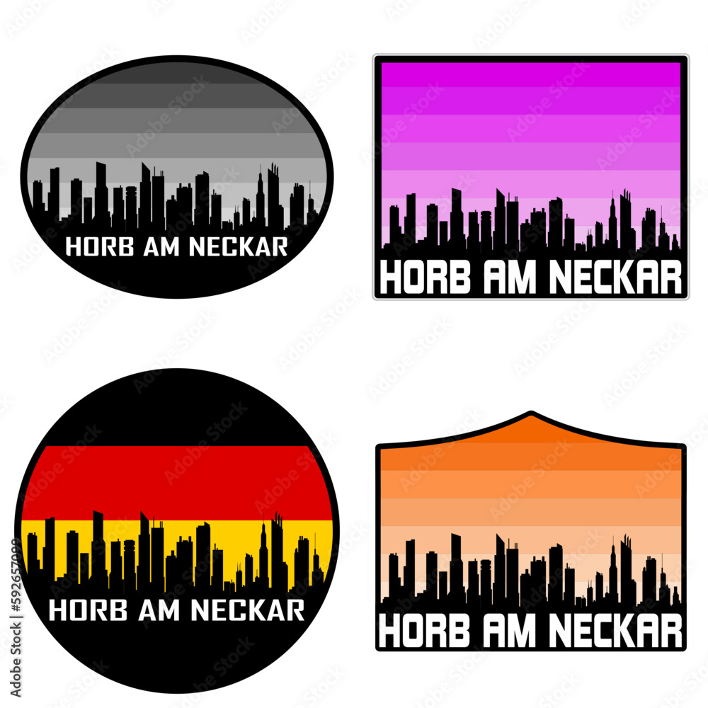 Horb am Neckar Skyline Silhouette Germany Flag Travel Souvenir Sticker Sunset Background Vector Illustration SVG EPS AI