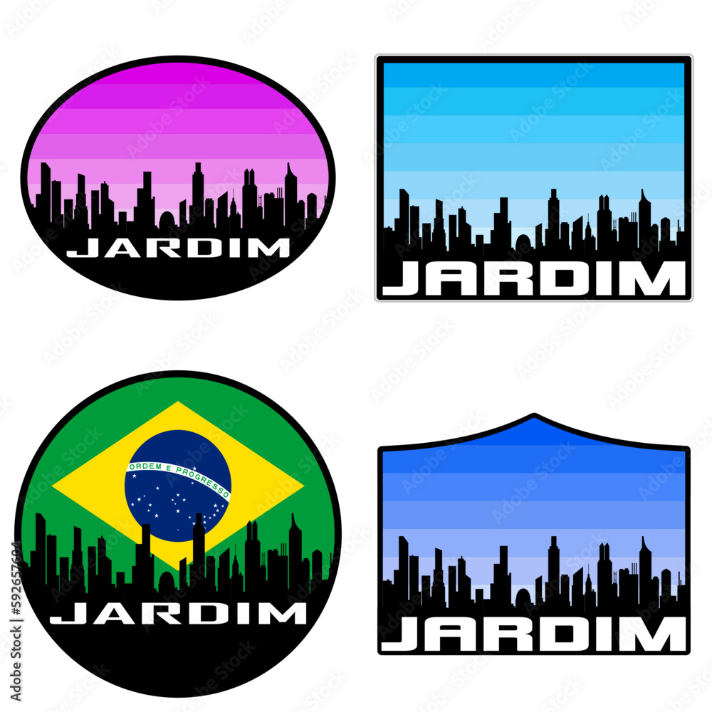Jardim Skyline Silhouette Brazil Flag Travel Souvenir Sticker Sunset Background Vector Illustration SVG EPS AI