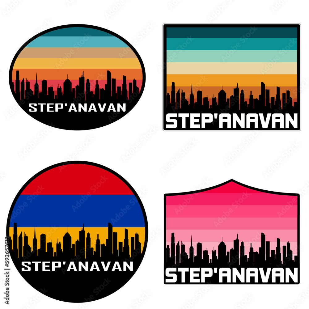 Step'anavan Skyline Silhouette Armenia Flag Travel Souvenir Sticker Sunset Background Vector Illustration SVG EPS AI