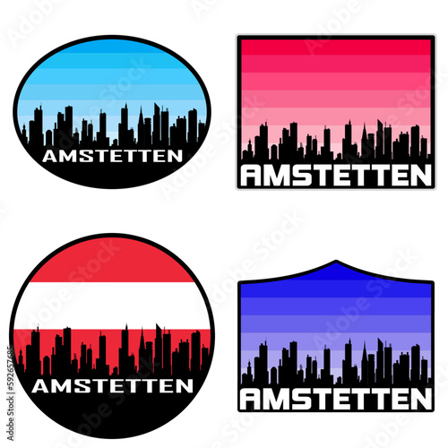 Amstetten Skyline Silhouette Austria Flag Travel Souvenir Sticker Sunset Background Vector Illustration SVG EPS AI photo