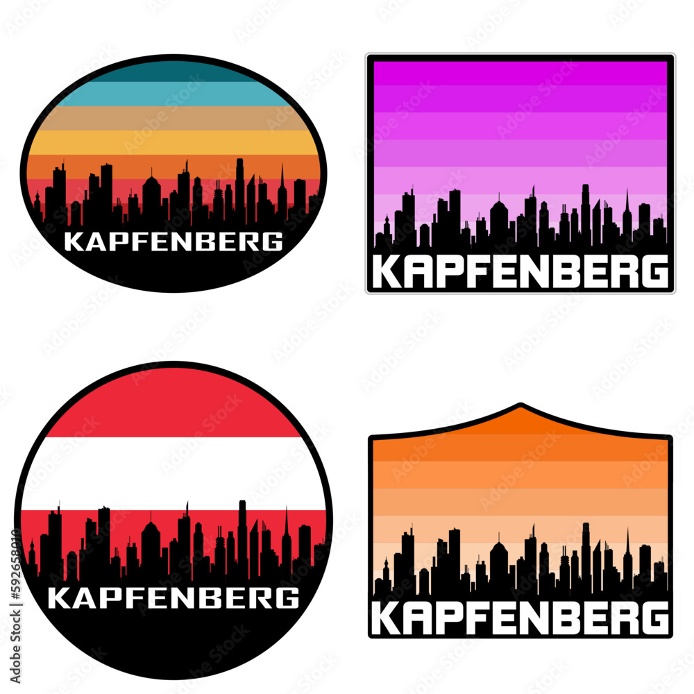 Kapfenberg Skyline Silhouette Austria Flag Travel Souvenir Sticker Sunset Background Vector Illustration SVG EPS AI