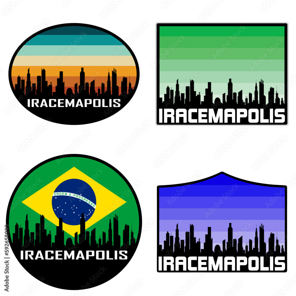 Iracemapolis Skyline Silhouette Brazil Flag Travel Souvenir Sticker Sunset Background Vector Illustration SVG EPS AI