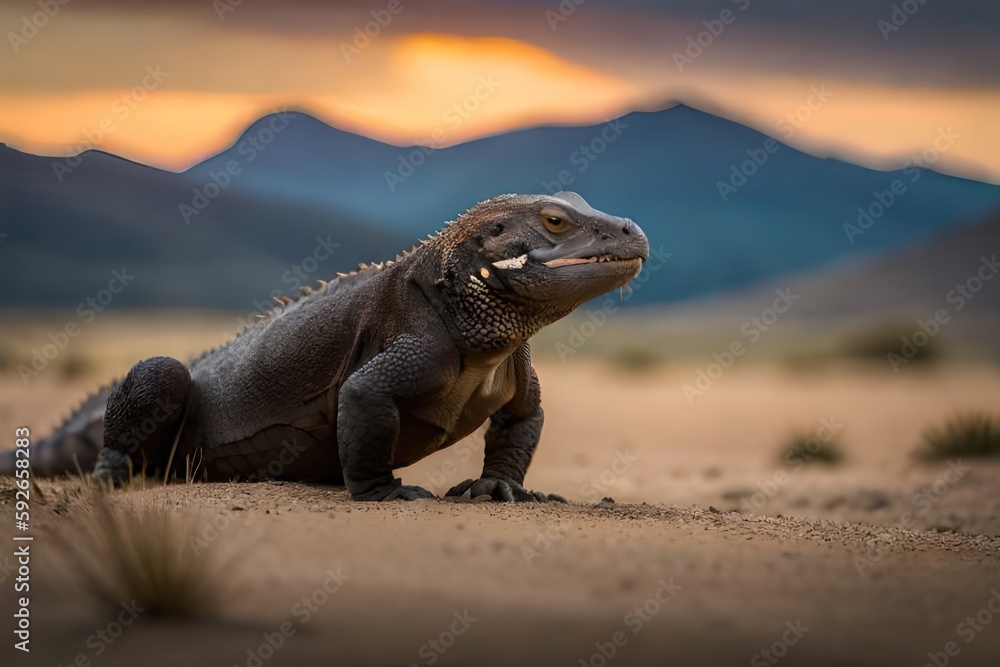 Fototapeta premium Large lizzard Iguana in a shore of a Deert