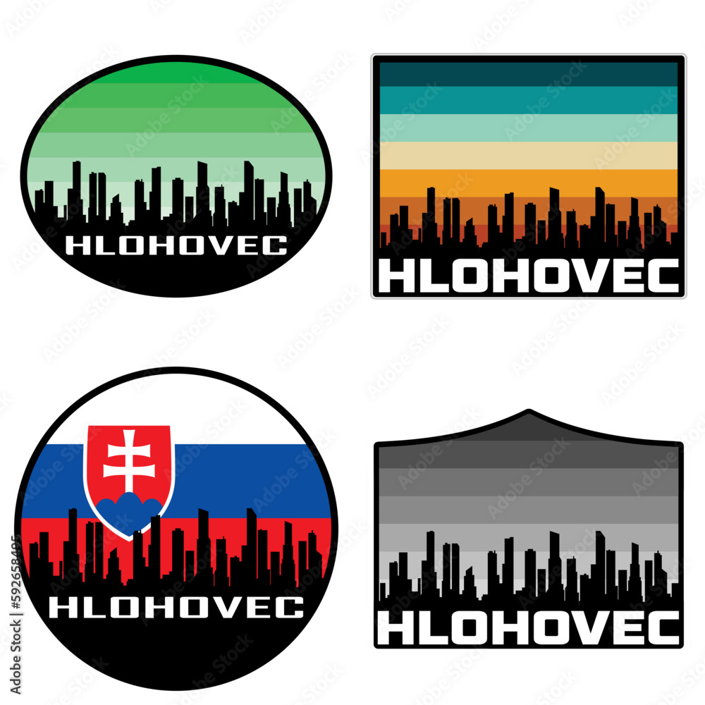 Hlohovec Skyline Silhouette Slovakia Flag Travel Souvenir Sticker Sunset Background Vector Illustration SVG EPS AI