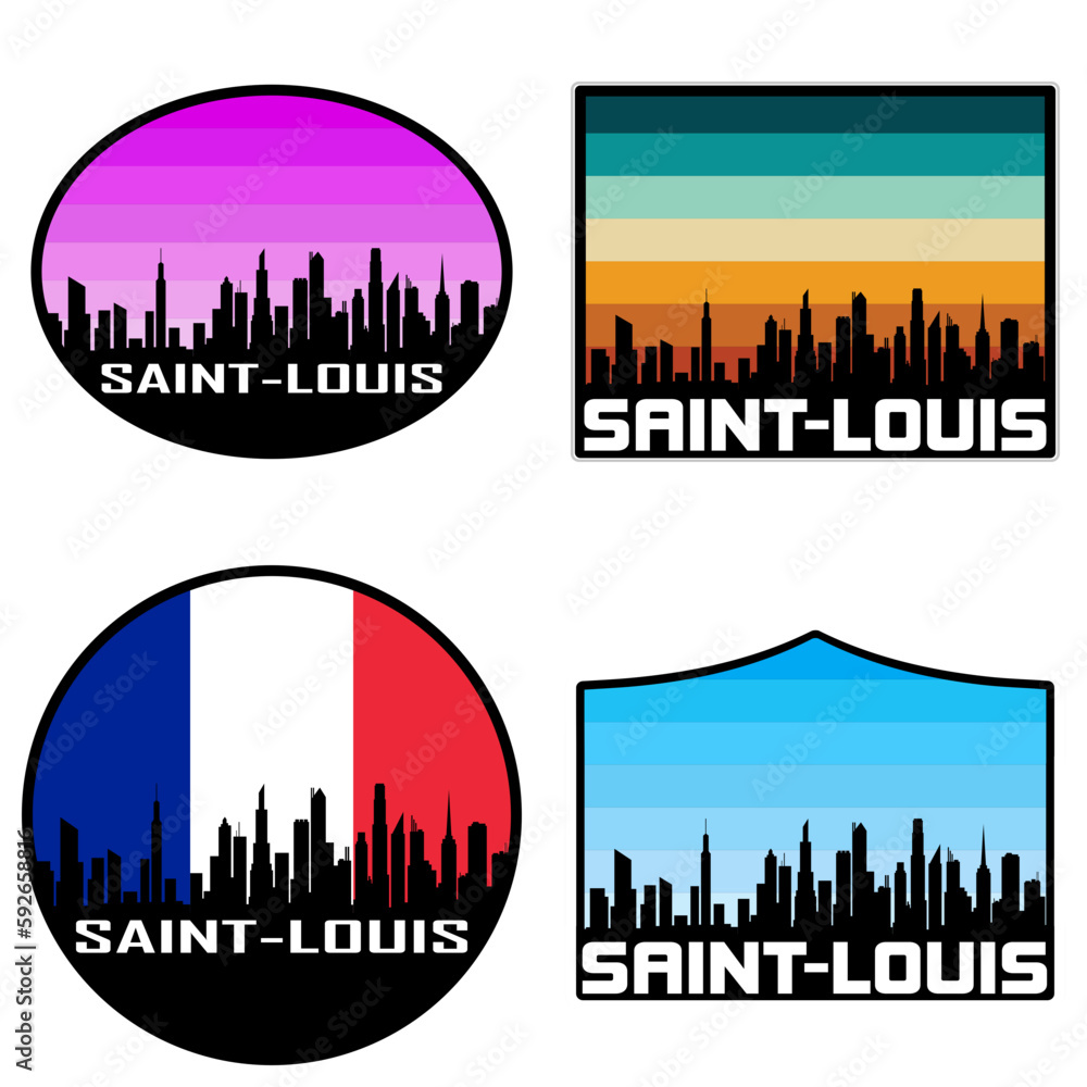 Saint Louis Skyline Silhouette France Flag Travel Souvenir Sticker Sunset Background Vector Illustration SVG EPS AI