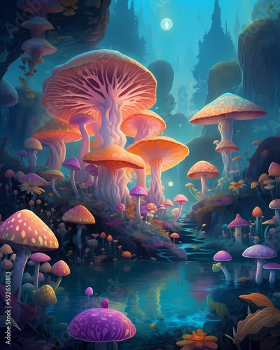 Magic mushrooms colorfull ilustration generated ai