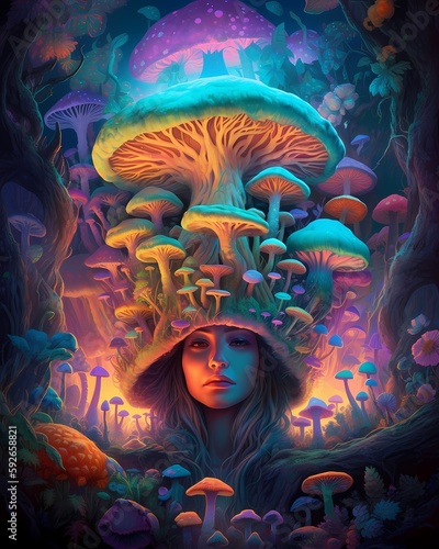 Magic mushrooms colorfull ilustration generated ai photo