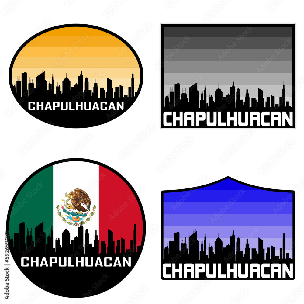 Chapulhuacan Skyline Silhouette Mexico Flag Travel Souvenir Sticker Sunset Background Vector Illustration SVG EPS AI