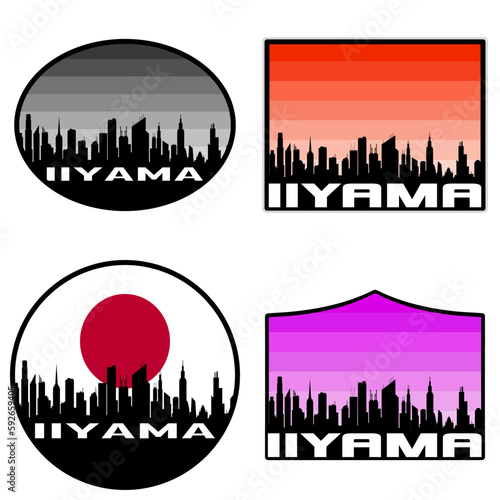 Iiyama Skyline Silhouette Japan Flag Travel Souvenir Sticker Sunset Background Vector Illustration SVG EPS AI photo