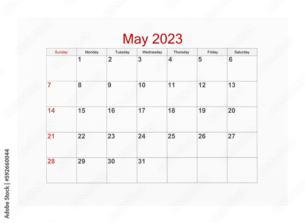 the-may-2023-calendar-page-for-2023-year-isolated-on-white-background