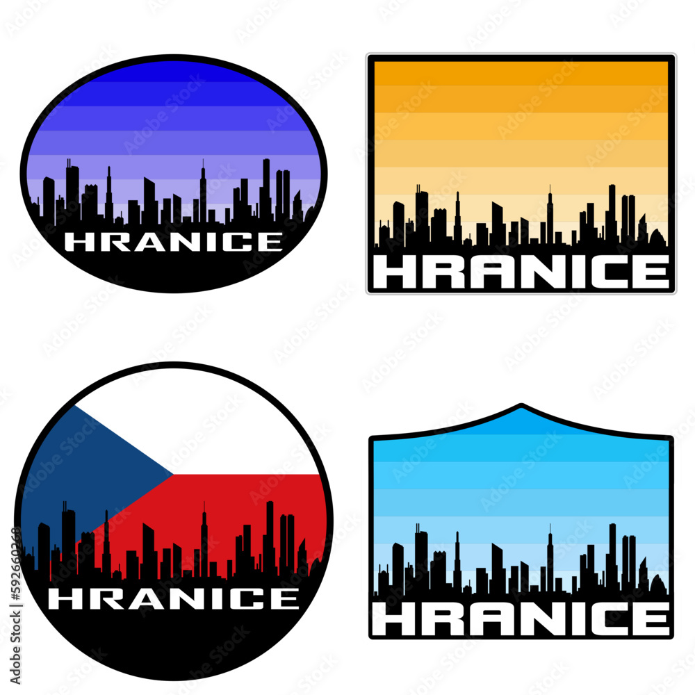 Hranice Skyline Silhouette Czech Flag Travel Souvenir Sticker Sunset Background Vector Illustration SVG EPS AI