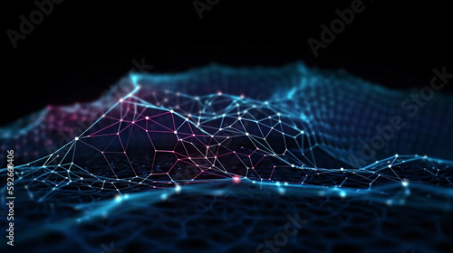 Cyber big data flow. Blockchain data fields. Network line connect stream. Concept of AI technology  digital communication  science research  3D illustration neural cells