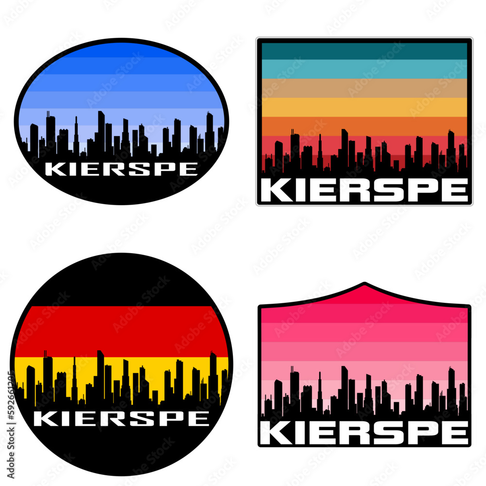 Kierspe Skyline Silhouette Germany Flag Travel Souvenir Sticker Sunset Background Vector Illustration SVG EPS AI