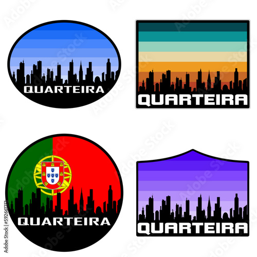 Quarteira Skyline Silhouette Portugal Flag Travel Souvenir Sticker Sunset Background Vector Illustration SVG EPS AI photo