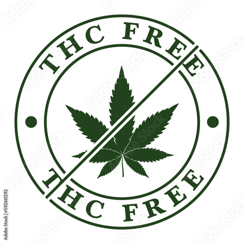 thc free badge, thc free stamp icon , thc free emblem, seal, tag, label for cbd hemp oil label design template elements with marijuana leaves