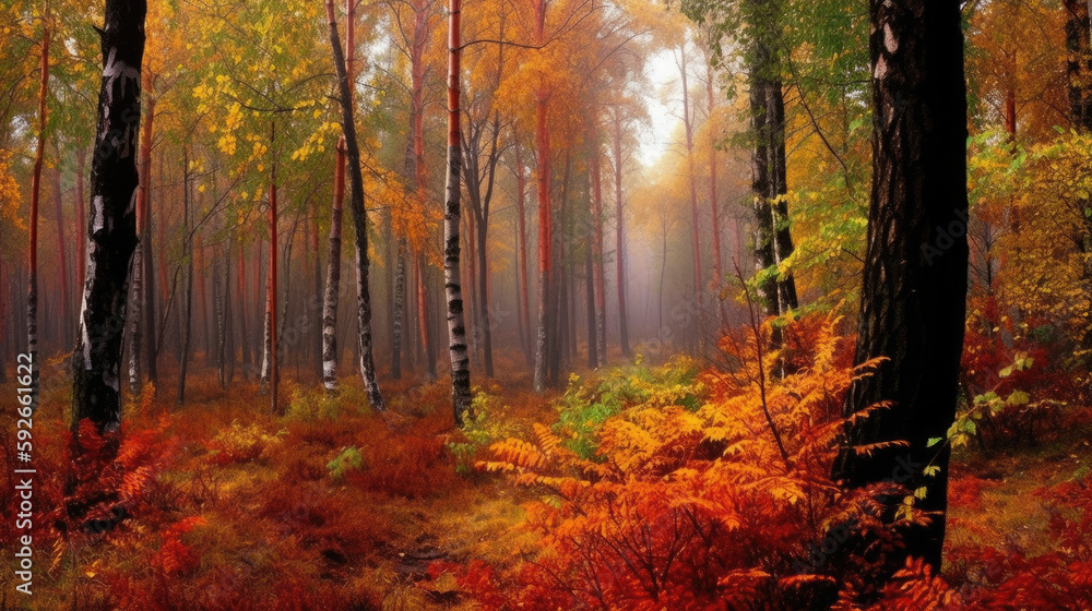 Obraz premium Stunning landscape of the autumn forest, Generative AI