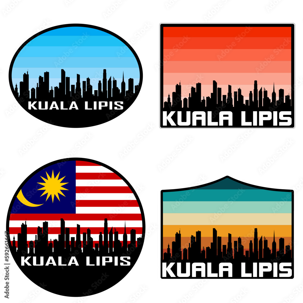 Kuala Lipis Skyline Silhouette Malaysia Flag Travel Souvenir Sticker Sunset Background Vector Illustration SVG EPS AI