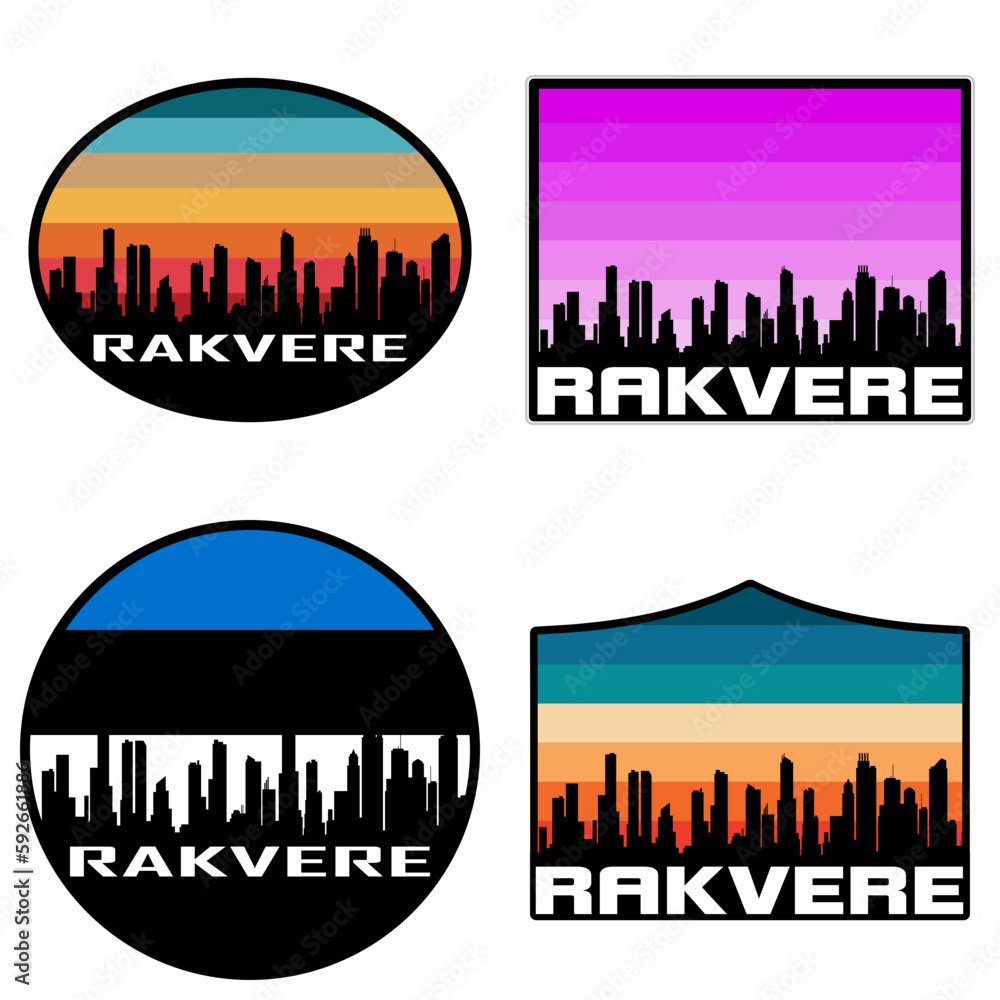 Rakvere Skyline Silhouette Estonia Flag Travel Souvenir Sticker Sunset Background Vector Illustration SVG EPS AI