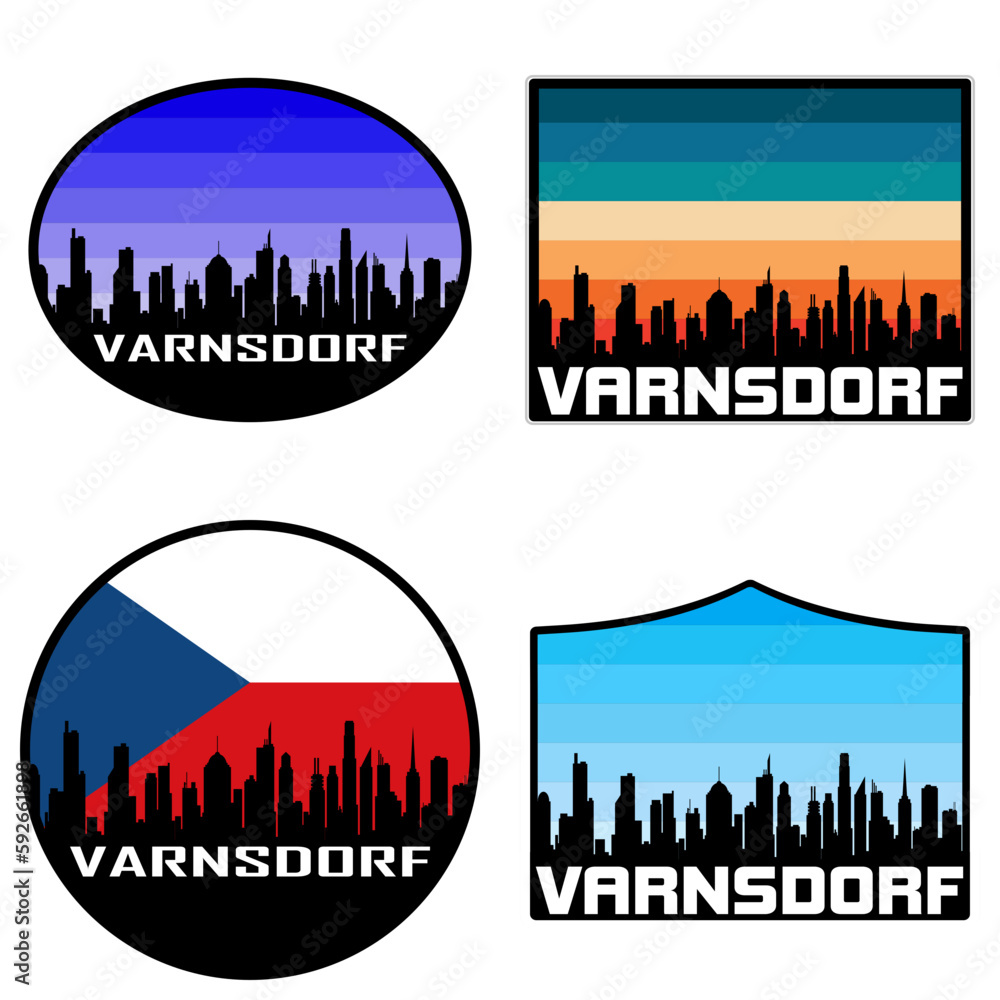 Varnsdorf Skyline Silhouette Czech Flag Travel Souvenir Sticker Sunset Background Vector Illustration SVG EPS AI