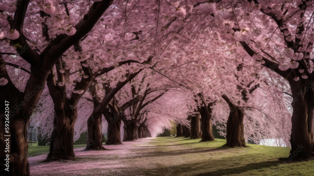 Stunning landscape of the cherry blossom, Generative AI Stunning landscape of the cherry blossom, Generative AI