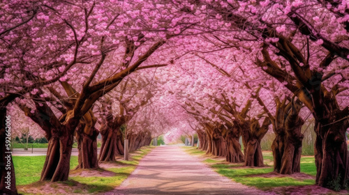 Stunning landscape of the cherry blossom  Generative AI