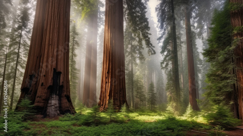 Stunning landscape of the giant sequoia, Generative AI
