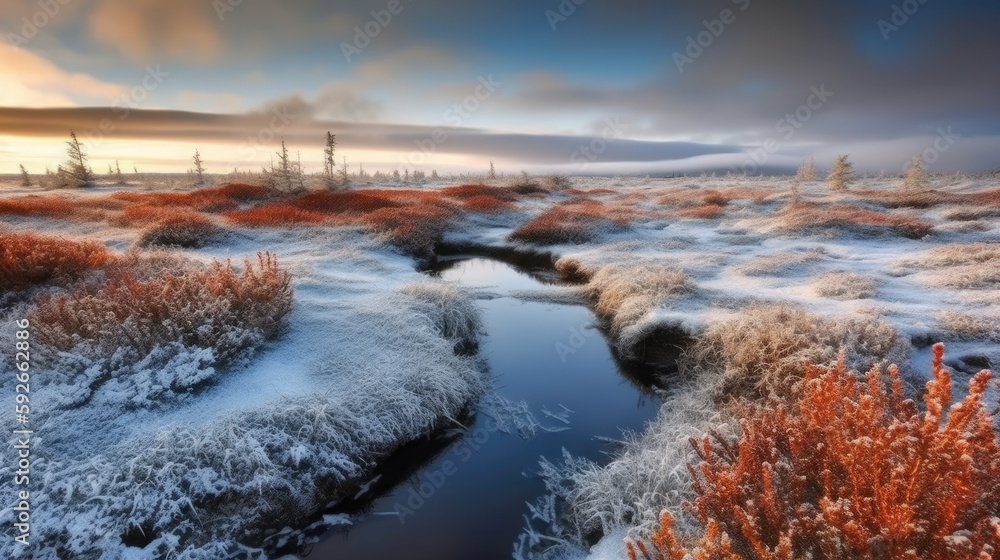Stunning landscape of the icy tundra, Generative AI