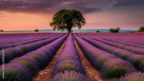 Stunning landscape of the lavender fields  Generative AI