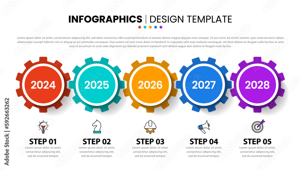Fototapeta premium Infographic template. Industrial timeline with 5 gears