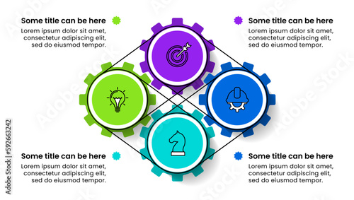 Infographic template. 4 linked gears with icons