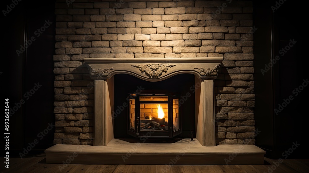 Warmly fireplace to the cozy home where you want to go on a cold winter day. Generative AI Technology Warmly fireplace to the cozy home where you want to go on a cold winter day. Generative AI Technology