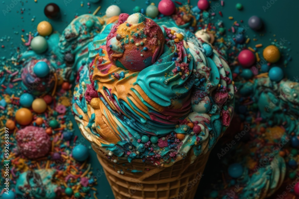 Colourful concept of ice cream candy and colourful sprinkles