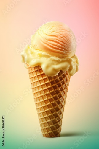 Yellow ice cream, melon flavoured ice cream in a delicious waffle cone