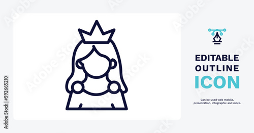princes icon. Thin line princes icon from people and relation collection. Outline vector. Editable princes symbol can be used web and mobile