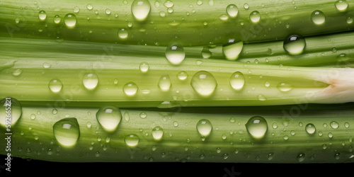 Fresh green leek on a counter in the supermarket. Banner created with ai generative tools