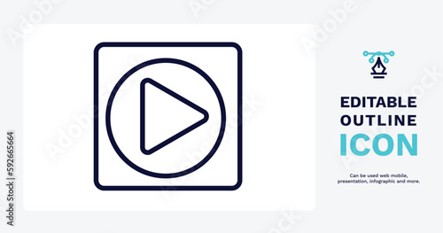 play video button icon. Thin line play video button icon from user interface collection. Outline vector. Editable play video button symbol can be used web and mobile