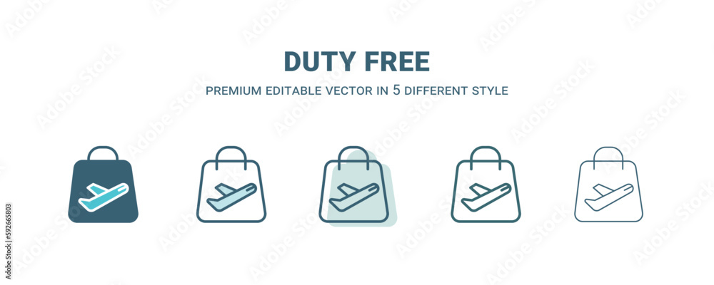 duty free icon in 5 different style. Outline, filled, two color, thin duty free icon isolated on white background. Editable vector can be used web and mobile