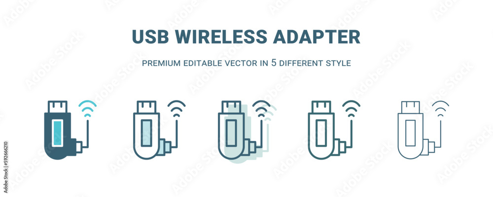 usb wireless adapter icon in 5 different style. Outline, filled, two color, thin usb wireless adapter icon isolated on white background. Editable vector can be used web and mobile usb wireless adapter icon in 5 different style. Outline, filled, two color, thin usb wireless adapter icon isolated on white background. Editable vector can be used web and mobile